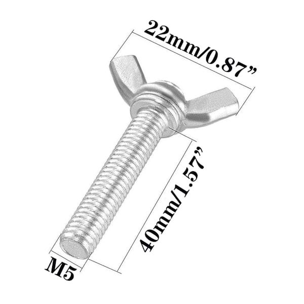 5 stk. M5 Butterfly Vinge Håndskruer Bolte 304 Rustfrit Stål Fastgørelsessortiment, Fuld Gevind (M5X40mm)
