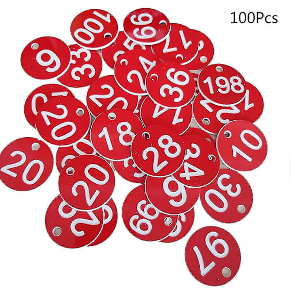 100 stk. Plast ID-nummerlapper 1-100 Graverte nummer ID-lapper Farget For Nøkkelring-FARGE: Blå