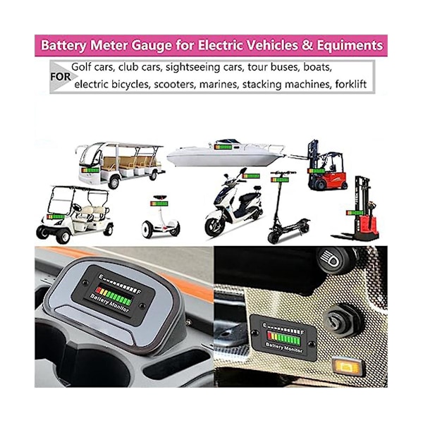 12V 24V 36V 48V 60V 72V LED Batterimonitor Mätare Batteri Bränslemätare Indikator Litiumjonbatteri