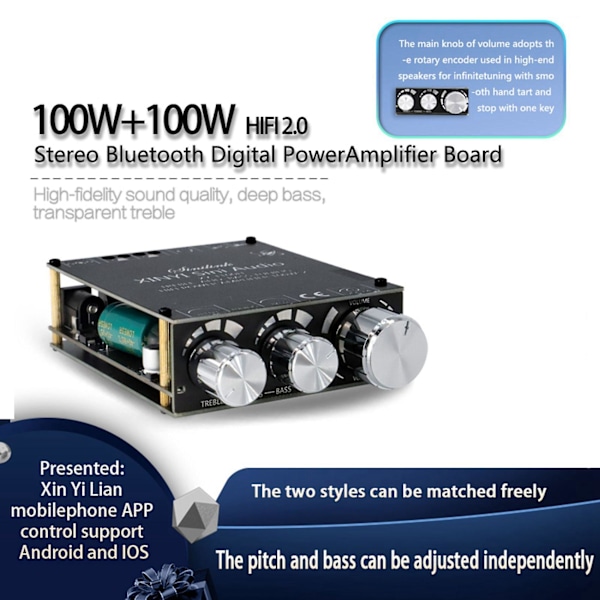 Bluetooth 5.0 TPA3116D2 Modul Hög Basjustering Stereo Digital Förstärkarkortmodul 100Wx2 Am