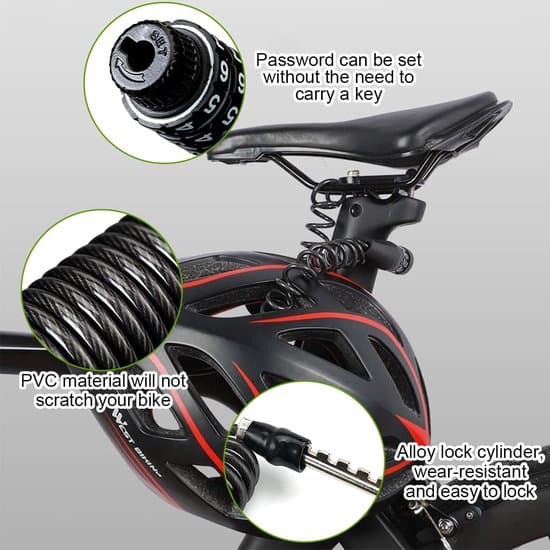 Cable Lock Combination Lock 4-piece - secure and compact - suitable for bicycles and helmets