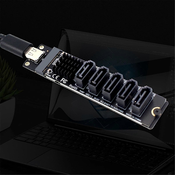 TYPE-C - SATA3.0 5 Portin Adapterimuunninkortti 6Gbps USB10G JM575+JMS580 SATA SSD HDD -laajennukseen
