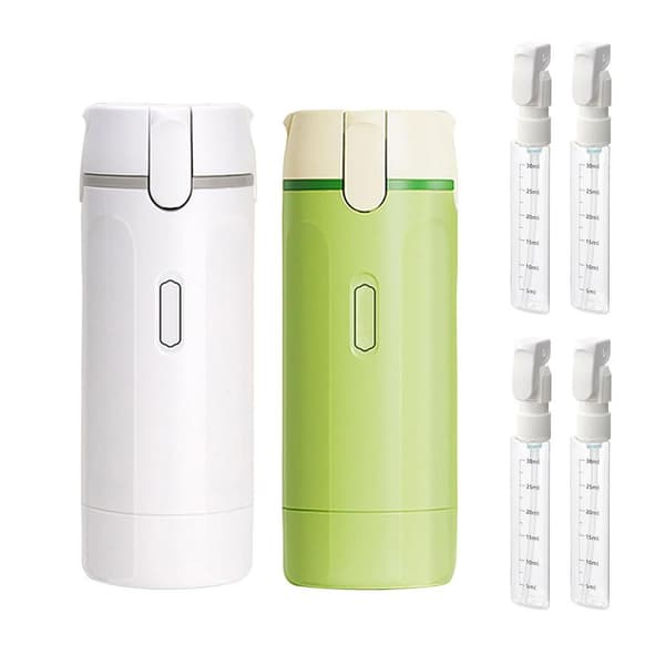 8-pack 4-i-1 påfyllningsbara reseflaskor med pump och gradering för schampo och lotioner (vit + grön)