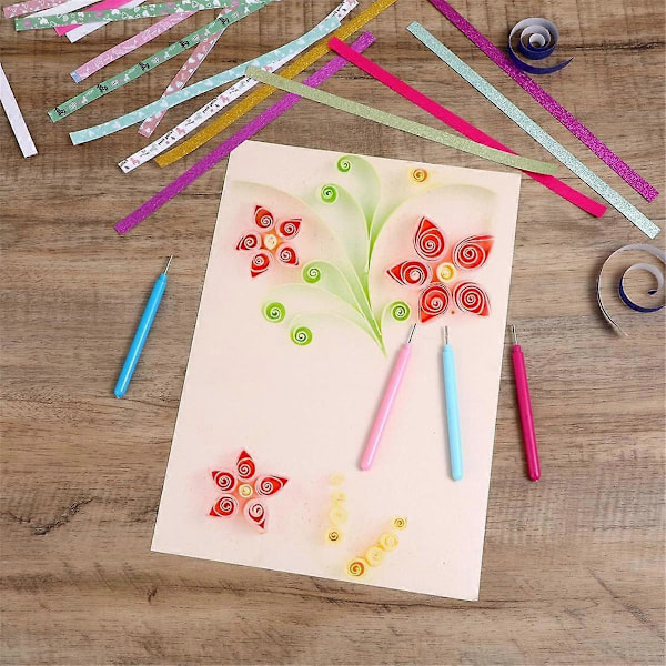 4-pack Quilling-set Quillingverktyg för pappersblommor Hantverk Färgglada pappersremsor Quillingnål Penna DIY Korttillverkning Papper