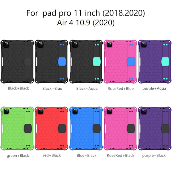 Fodral för Air 4 10.9 2020 Pro 11 tum 2018 & 2020 Anti-Fall Skyddande Fodral med Tablet Stativ (Svart)