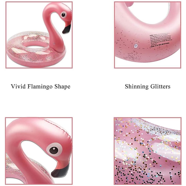 Simring Pool Float, Flamingo-formad uppblåsbar pool Float med glitter, uppblåsbar fritidsflotte tub simring sommar barn poolleksaker