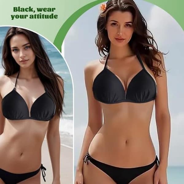 Two-Piece Bikini Set - Sexy Triangle Bikini Top with Push-Up Effect - Quick-Drying Design