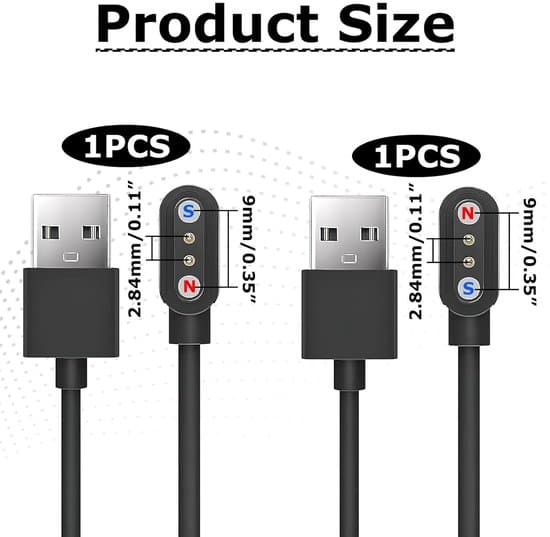 2 stk. universel USB 2-bens magnetisk smartwatch-oplader (2,84 mm, model A+B)