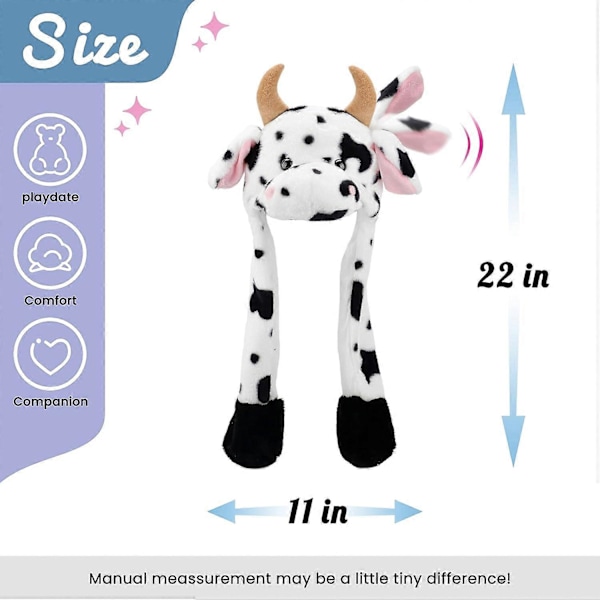Lehmähattu liikkuvilla korvilla, pomppiva hattu, pehmo maatilan eläin loma cosplay pukeutuminen hauska lahja lapsille tytöille, 22'' 2024THO