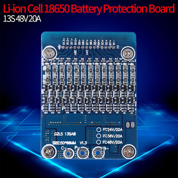 13S 48V 20A Celle 18650 Batteribeskyttelse BMS PCB Board, Li-Batteri Celle Balance Board Modul