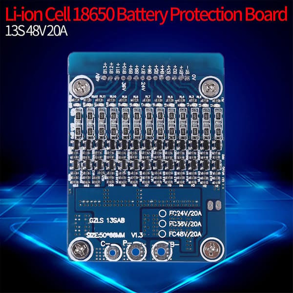 13S 48V 20A Celle 18650 Batteribeskyttelse BMS PCB-kort, Li-battericellebalanseringskortmodul
