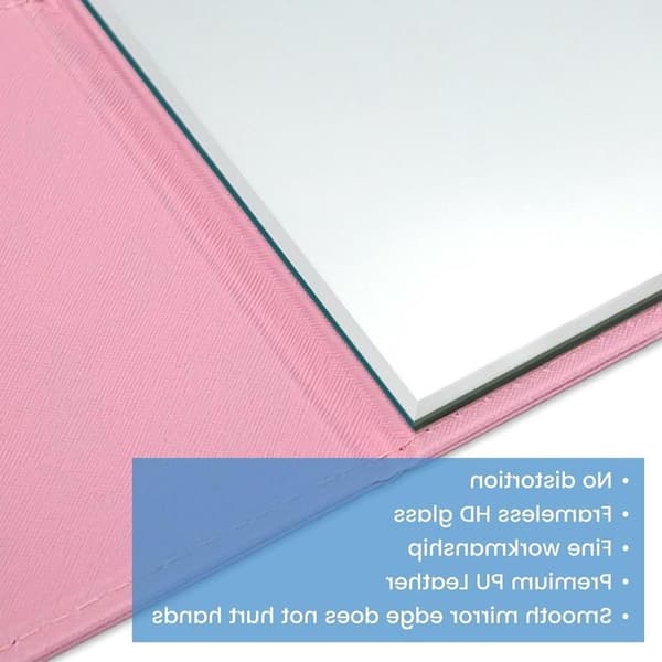 Portable Folding Makeup Mirror with Multi-Angle Adjustments and PU Leather Case - 21x15cm (Pink) for Home and Travel