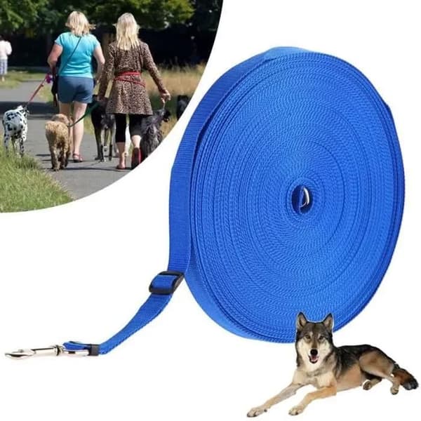 Hundkoppel - 20 m - Justerbart - Mjukt material som inte skadar pälsen - Blått