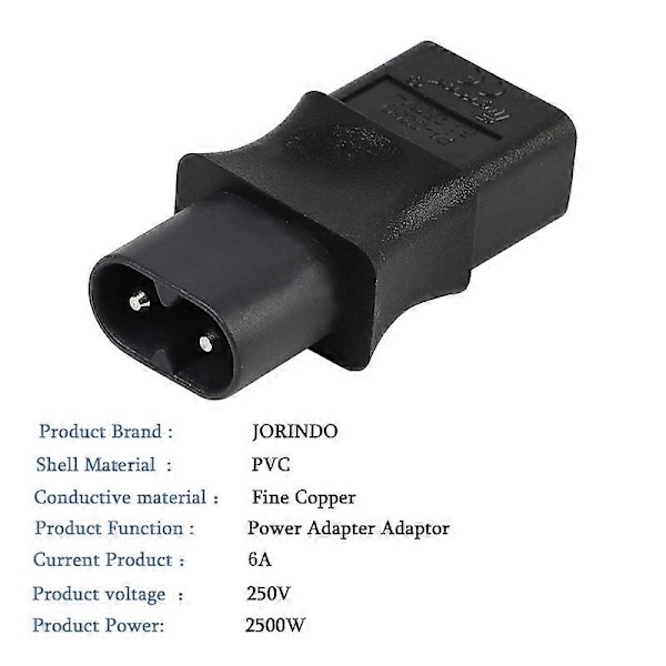 2-polig IEC 320 C8 hane till IEC 320 C9 hona AC-adapter 6A/250V EU Industriell strömomvandlare