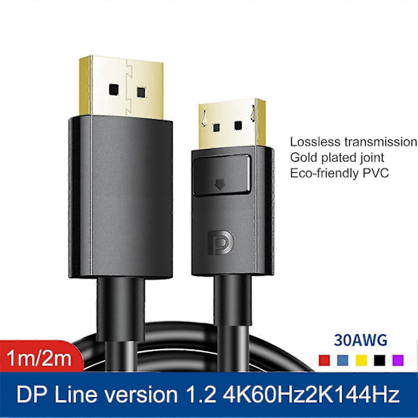1/2m Dp Til Dp Adapter 1080p 240hz/2k 144hz/4k 60hz 4k Tapsfri Displayport 1.2 Hann Til Displayport Hann Konverter Datatilbehør