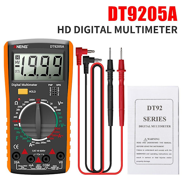 DT9205A Digital Multimeter AC/DC Transistor Tester Elektrisk NCV Testmätare Professionell Analog Au