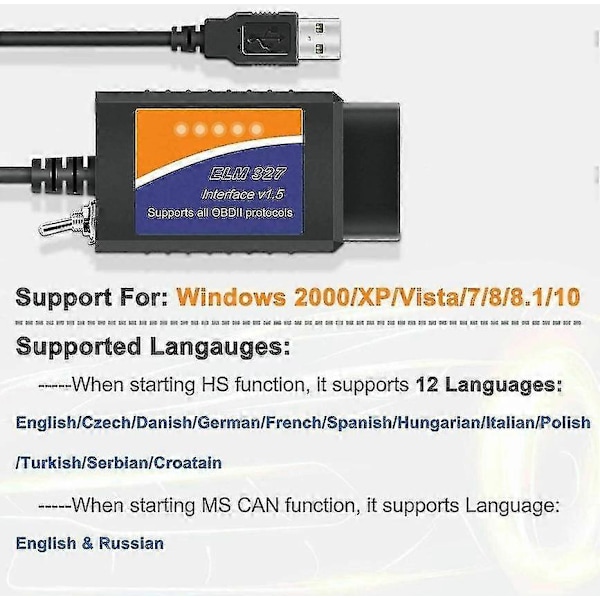 For Ford Forscan ELM327 USB Modifisert OBD2 Skanner V1.5 MS-CAN HS-CAN Kode Leser Skanner