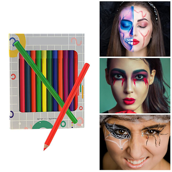 12-delars färgat eyeliner-penset med vässare, vattentät smetfri fluorescerande färgglad eyeliner-penset med 2 st vässare