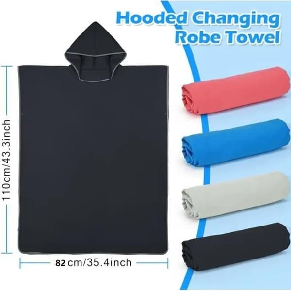 Badehåndklæde i mikrofiber med hætte, surfponcho, hurtigtørrende og let badehåndklæde til mænd, sort