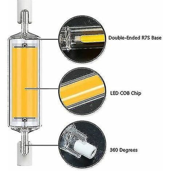 Magisk Ampull LED R7s 78mm Dimbar, 10w Ampuller LED R7s Cob, R7s LED 78mm Hög Ljusstyrka Varm Vit