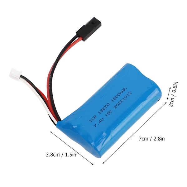 18650 7.4V 1500mAh Litiumbatteri med 5500 Plugg Erstatningsbatteri for RC Bil Fly Skip