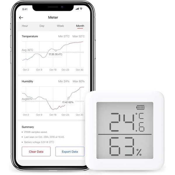 Trådlös termometer hygrometer, fukt- och temperatursensor med varningar, Alexa-kompatibel