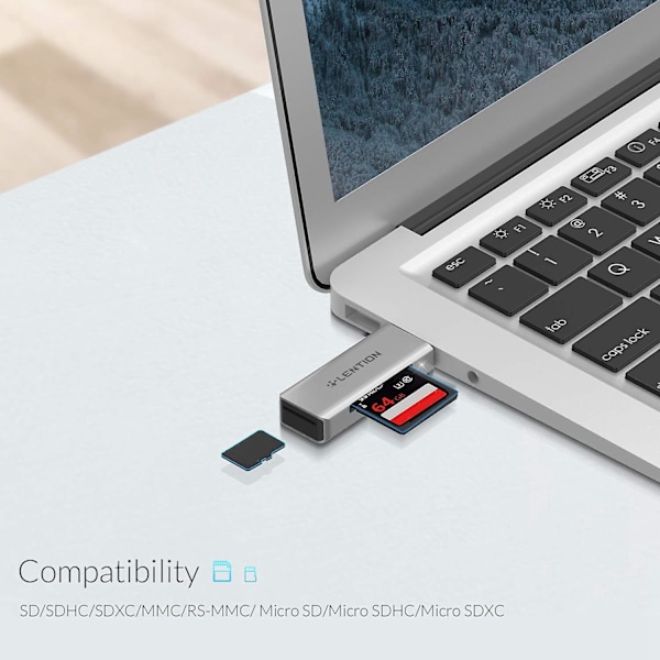 H7 Aluminium USB 3.0 Kortlæser SD 3.0 Adapter til SD/SDXC/SDHC Micro-SD/Micro-SDXC/Micro-kortlæser