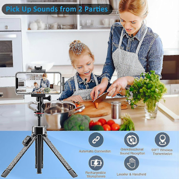 2024 Professionell Trådlös Lavaliermikrofon 2-pack Brusreducerande Kristallklart Inspelning med USB-C för iPhone 15 Pro Max, iPad, Android, Live Streaming