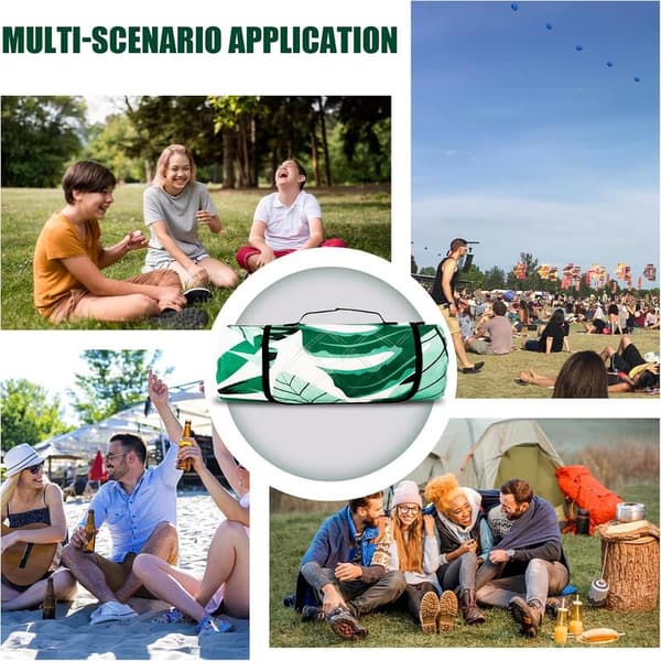 Picnic Blanket, 200x200cm, Waterproof and Sandproof, Leaf Pattern, Durable Beach Mat, Foldable, Camping, Beach, Hiking, Easy to Carry