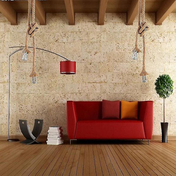 Hengende lampe med dobbelt hode i hamptau, industriell pendellampe, retro stil, kreativ DIY justerbar lampe for stue, kafé, restaurant