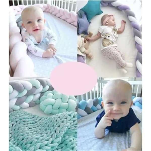 2M Spjälsängsskydd Flätad Kudde Sammetsskydd Babyskydd - Vit+Rosa+Rosa