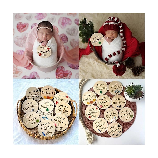 10 st Baby Semester Dekoration Set Rustik Trä Baby Månader Skyltar Ornament Nyfödd Fotografi Pr