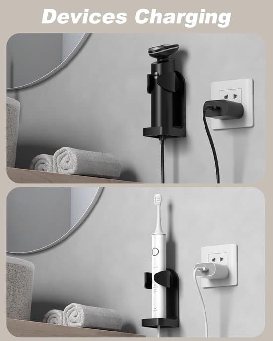 2-piece Electric Toothbrush Holder - Wall Mount - Strong Adhesion - Adjustable Height - Bathroom Storage (Universal) - Black