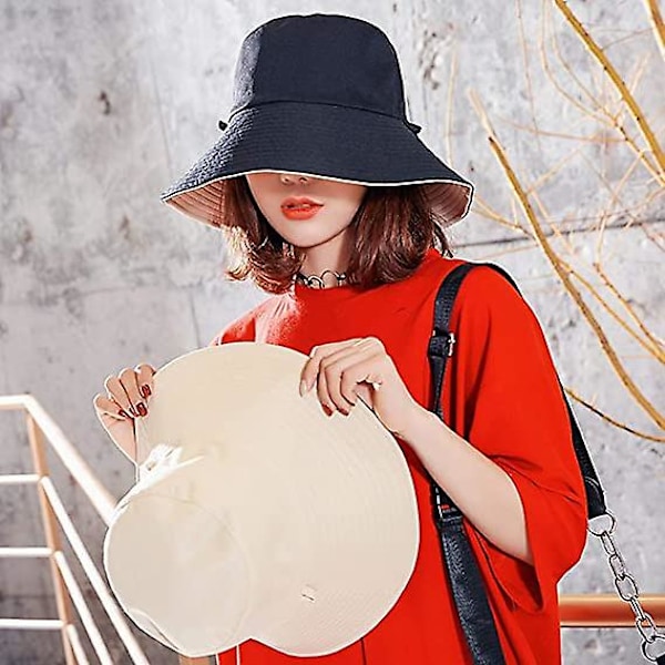 Hatt Dam Sommar Vikbar Floppy Solhatt Anti Uv Bomull Sommarsemester Trädgårdssolhatt För Kvinnor Upf Uv (svart)