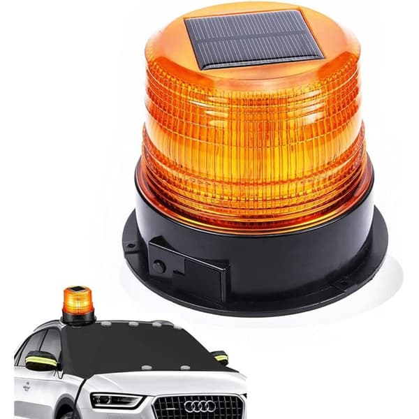 Dpzo – 12V Solar LED Advarselslys – 3 Lysindstillinger – Vandtæt og Holdbart – Magnetisk Montering til Køretøjer