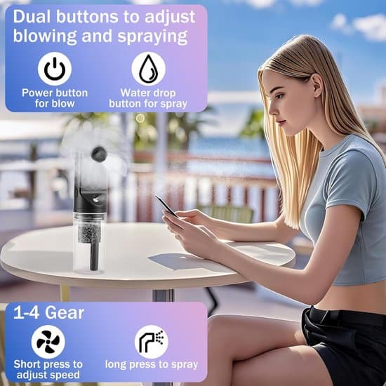 Handheld Fan with Water Mini Rechargeable Small 4-Speed Spray Black