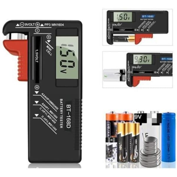 Digital batteritester, universal batteritester, batteritester, til AA, AAA, C, D, PP3, 9V, 1.5V, knapcellebatterier - fungerer uden batterier