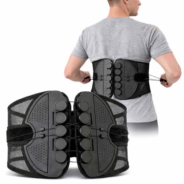 Adjustable Lumbar Support with Tensionable Lacing – Breathable Mesh Back Brace Black L