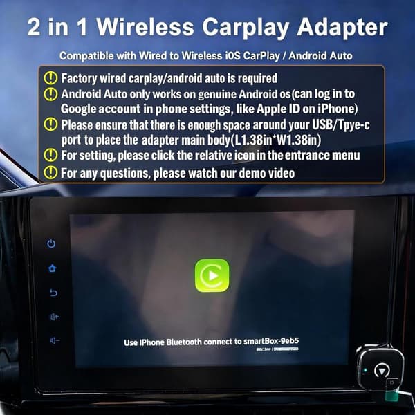 nopea automaattinen yhteys, 2026 Langaton CarPlay & Android Auto -sovitin 2-in-1, USB/Type-C, WiFi Dual Core, Bluetooth CarPlay Dongle