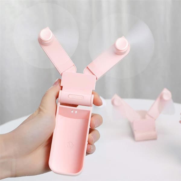 Bærbar USB-vifte, dobbelthode, sammenleggbar, mini, ManoMano, rosa, ABS, 97g, 103x44x36mm, 1 stk, sammenleggbar design