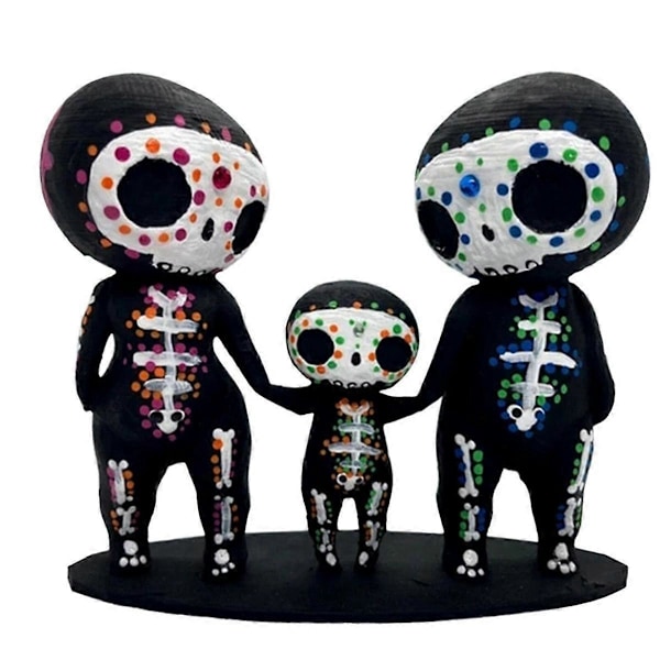 Kraniefamilie Figurer Resin Håndværk Sød Statue Dekorativ Sukkerkranier HandA