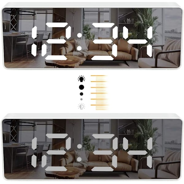 Spegelväckarklocka, digital väckarklocka med 6,5\" LED-datum/temperaturdisplay, justerbar ljusstyrka Snooze-väckarklocka för resor/sovrum/kontor/Kit