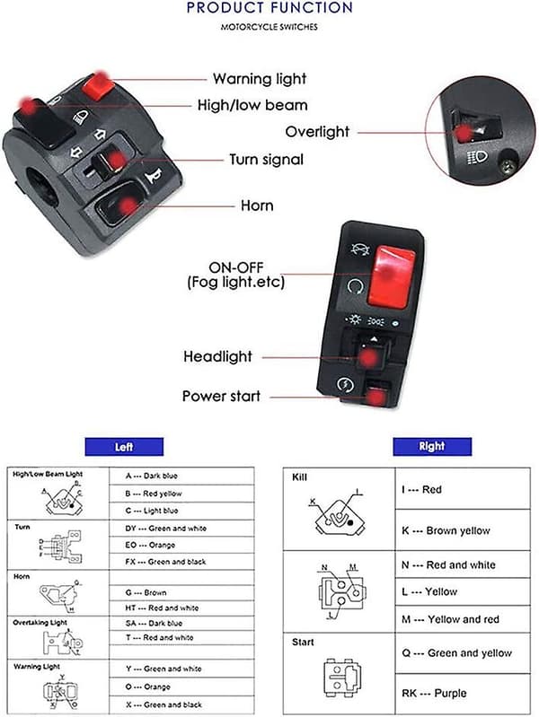 Par Motorcykel Styrkontakt Controller Blinklys Horn Startknap