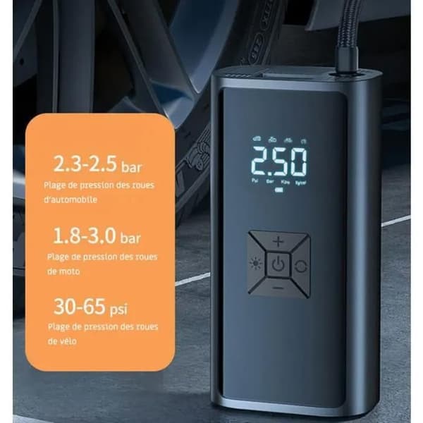 Sladdlös Däckpump - M - 6000mAh Batteri - Automatisk Avstängning - Inbyggd LED