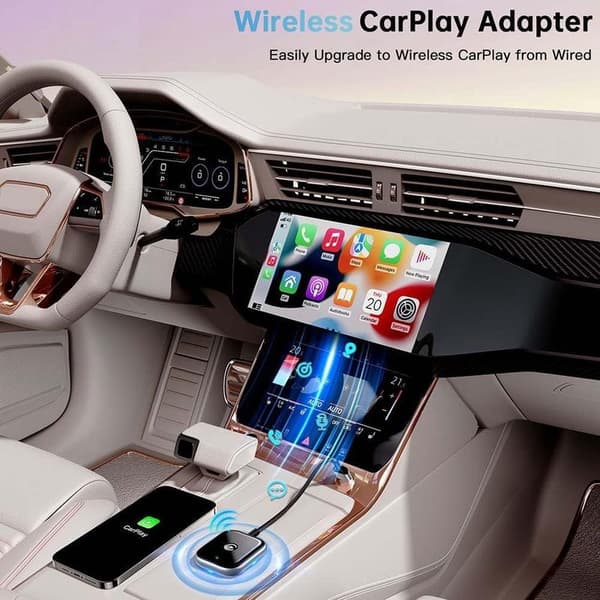 2-i-1 Trådløs CarPlay-adapter, Kablet til Trådløs, AI Box Plug & Play Mini CarPlay-adapter, Sort