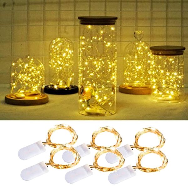 6-Pack 1m Mini LED String Lights Battery Operated Yellow