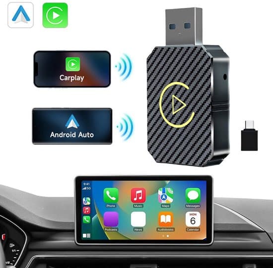 Langaton CarPlay-sovitin iPhonelle, plug and play, jatkokaapeleilla