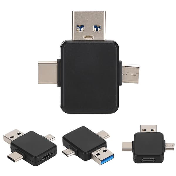 Svart Android USB 3-i-1-adapter för dataöverföring och laddning - Multifunktionell
