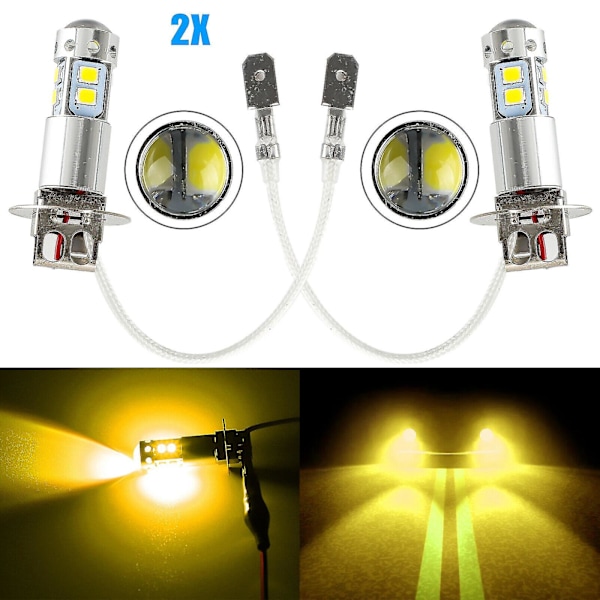 H3 100w Høj Effekt Cree Led 3000k Gul Tågelygte Kørelys Pære Drl