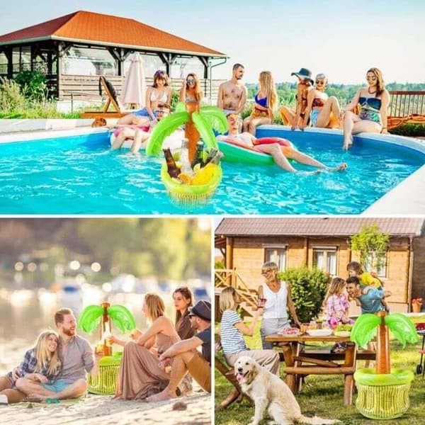 Oppustelig palmetræformet køler. Oppustelig kopholder til poolbar. Flydende kopholder til pool.